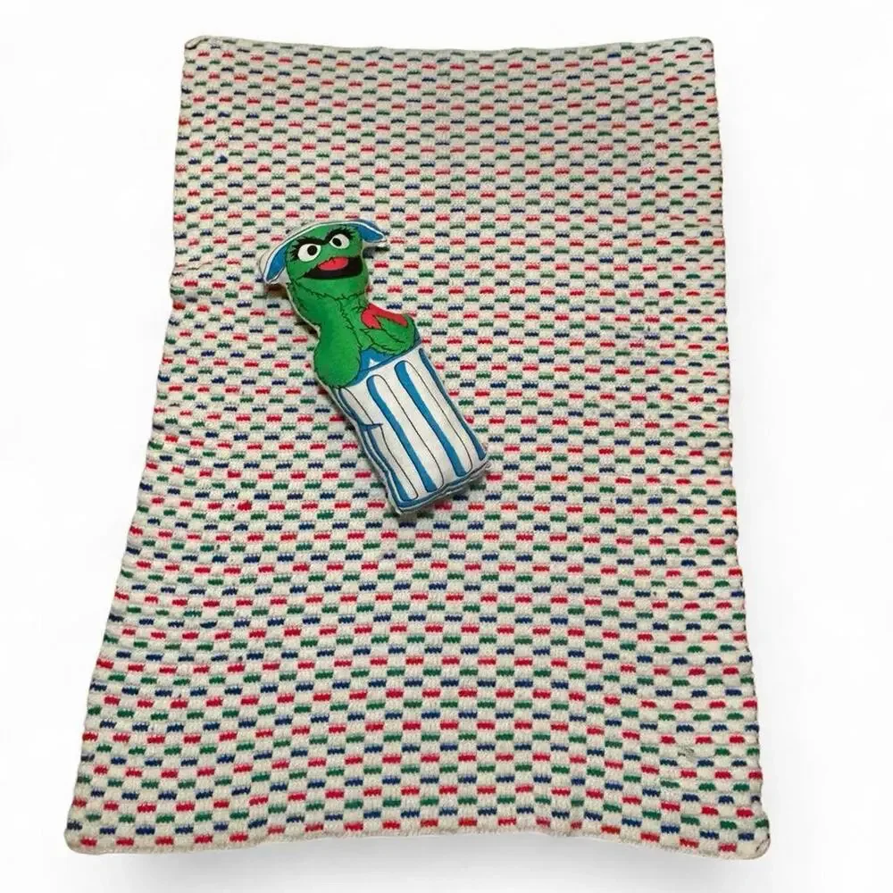 Handmade vintage 80s Oscar the Grouch sesame street crochet blanket & pillow